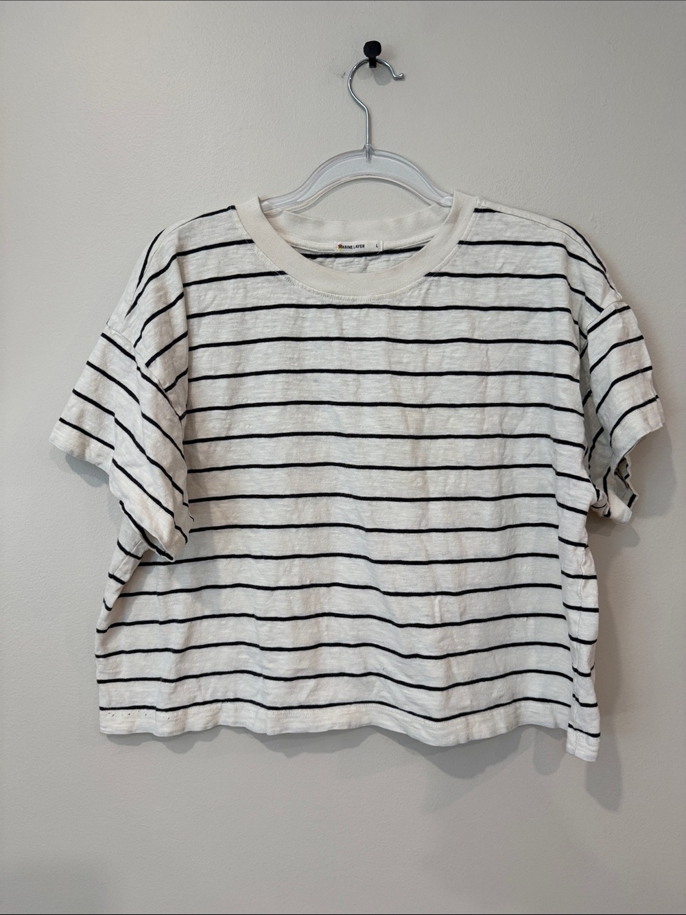 Marine Layer Boxy White Tee with Black Stripes